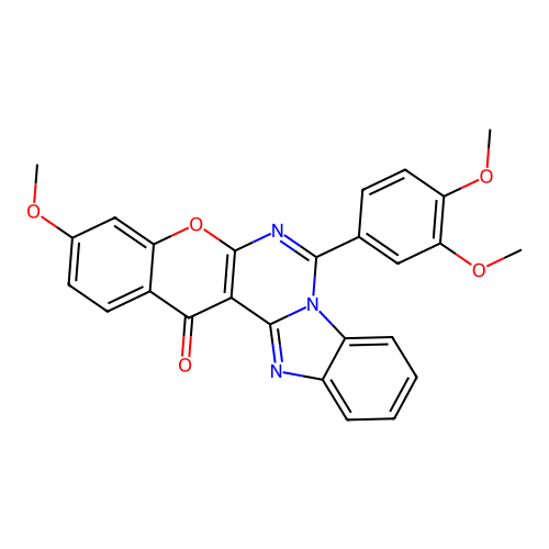 7-(3,4-dimethoxyphenyl)-3-methoxy-14H-benzo[4,5]imidazo[1,2-c]chromeno[3,2-e]pyrimidin-14-one structure