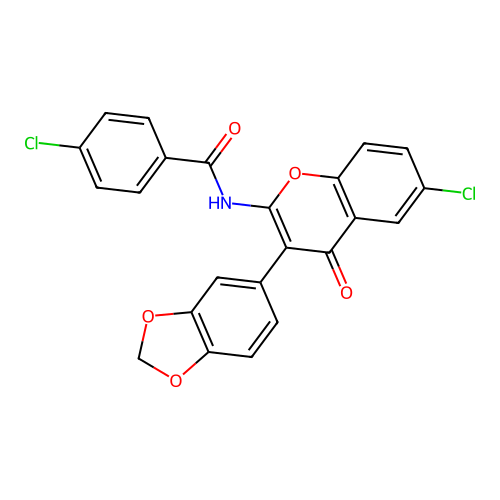 N-[3-(1,3-benzodioxol-5-yl)-6-chloro-4-oxo-4H-chromen-2-yl]-4-chlorobenzamide structure