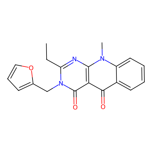 2-ethyl-3-(furan-2-ylmethyl)-10-methylpyrimido[4,5-b]quinoline-4,5(3H,10H)-dione structure