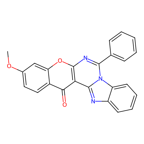 3-methoxy-7-phenyl-14H-benzo[4,5]imidazo[1,2-c]chromeno[3,2-e]pyrimidin-14-one structure