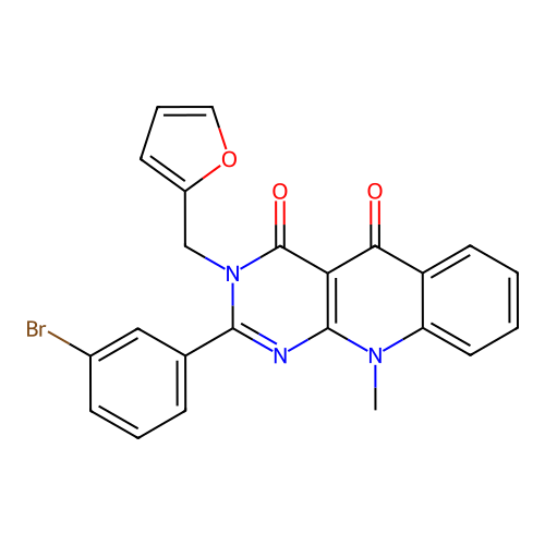 2-(3-bromophenyl)-3-(furan-2-ylmethyl)-10-methylpyrimido[4,5-b]quinoline-4,5(3H,10H)-dione structure