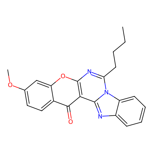 7-butyl-3-methoxy-14H-benzo[4,5]imidazo[1,2-c]chromeno[3,2-e]pyrimidin-14-one structure