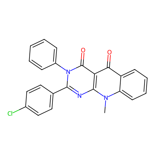 2-(4-chlorophenyl)-10-methyl-3-phenylpyrimido[4,5-b]quinoline-4,5(3H,10H)-dione structure