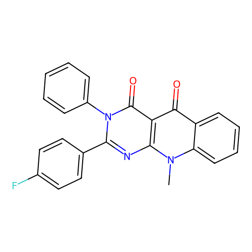 2-(4-fluorophenyl)-10-methyl-3-phenylpyrimido[4,5-b]quinoline-4,5(3H,10H)-dione structure
