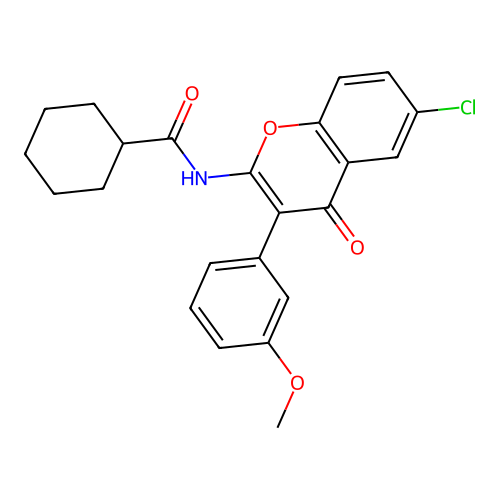 N-(6-chloro-3-(3-methoxyphenyl)-4-oxo-4H-chromen-2-yl)cyclohexanecarboxamide structure