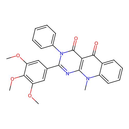 10-methyl-3-phenyl-2-(3,4,5-trimethoxyphenyl)pyrimido[4,5-b]quinoline-4,5(3H,10H)-dione structure