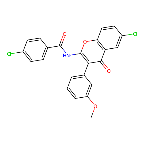 4-chloro-N-(6-chloro-3-(3-methoxyphenyl)-4-oxo-4H-chromen-2-yl)benzamide structure