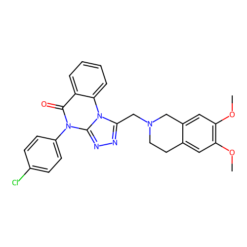 4-(4-chlorophenyl)-1-((6,7-dimethoxy-3,4-dihydroisoquinolin-2(1H)-yl)methyl)-[1,2,4]triazolo[4,3-a]quinazolin-5(4H)-one structure