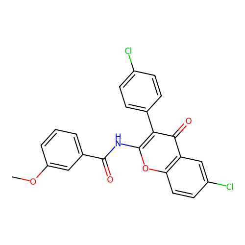 N-(6-chloro-3-(4-chlorophenyl)-4-oxo-4H-chromen-2-yl)-3-methoxybenzamide structure