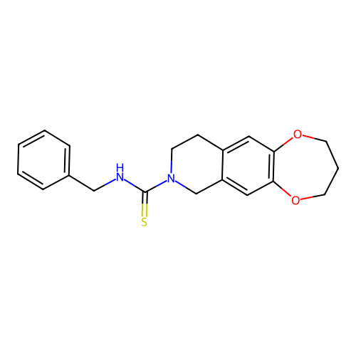 N-benzyl-3,4,9,10-tetrahydro-2H-[1,4]dioxepino[2,3-g]isoquinoline-8(7H)-carbothioamide structure