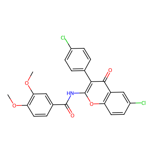 N-(6-chloro-3-(4-chlorophenyl)-4-oxo-4H-chromen-2-yl)-3,4-dimethoxybenzamide structure