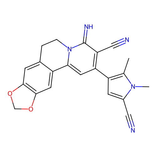 2-(5-cyano-1,2-dimethyl-1H-pyrrol-3-yl)-4-imino-6,7-dihydro-4H-[1,3]dioxolo[4,5-g]pyrido[2,1-a]isoquinoline-3-carbonitrile structure
