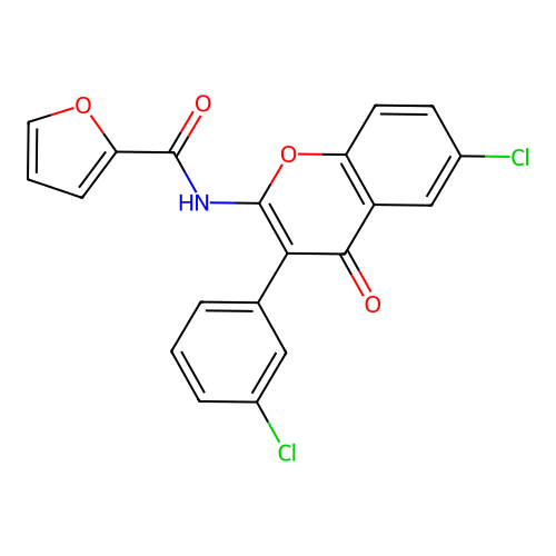 N-(6-chloro-3-(3-chlorophenyl)-4-oxo-4H-chromen-2-yl)furan-2-carboxamide structure
