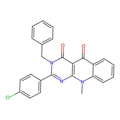 3-benzyl-2-(4-chlorophenyl)-10-methylpyrimido[4,5-b]quinoline-4,5(3H,10H)-dione structure