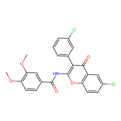 N-(6-chloro-3-(3-chlorophenyl)-4-oxo-4H-chromen-2-yl)-3,4-dimethoxybenzamide structure
