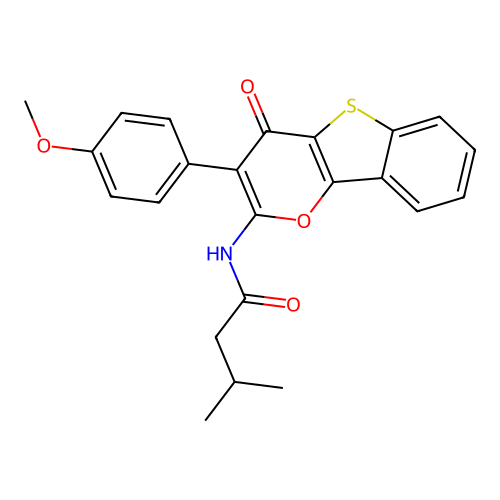 N-(3-(4-methoxyphenyl)-4-oxo-4H-benzo[4,5]thieno[3,2-b]pyran-2-yl)-3-methylbutanamide structure