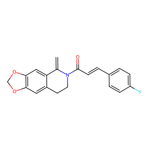 (2E)-3-(4-fluorophenyl)-1-(5-methylidene-7,8-dihydro[1,3]dioxolo[4,5-g]isoquinolin-6(5H)-yl)prop-2-en-1-one structure