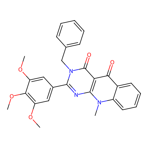 3-benzyl-10-methyl-2-(3,4,5-trimethoxyphenyl)pyrimido[4,5-b]quinoline-4,5(3H,10H)-dione structure