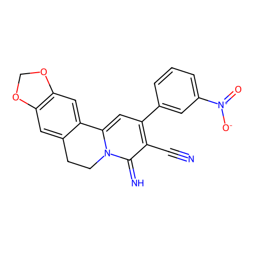 4-imino-2-(3-nitrophenyl)-6,7-dihydro-4H-[1,3]dioxolo[4,5-g]pyrido[2,1-a]isoquinoline-3-carbonitrile structure