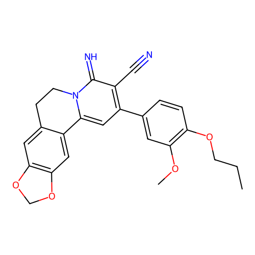 4-imino-2-(3-methoxy-4-propoxyphenyl)-6,7-dihydro-4H-[1,3]dioxolo[4,5-g]pyrido[2,1-a]isoquinoline-3-carbonitrile structure