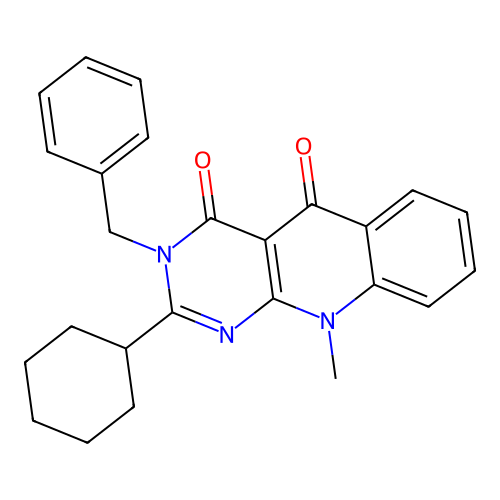 3-benzyl-2-cyclohexyl-10-methylpyrimido[4,5-b]quinoline-4,5(3H,10H)-dione structure