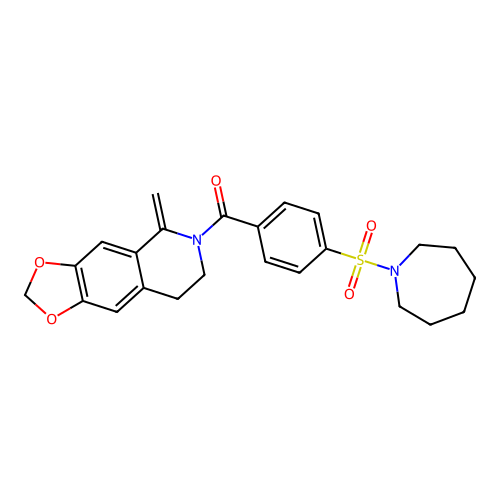 (4-(azepan-1-ylsulfonyl)phenyl)(5-methylene-7,8-dihydro-[1,3]dioxolo[4,5-g]isoquinolin-6(5H)-yl)methanone structure