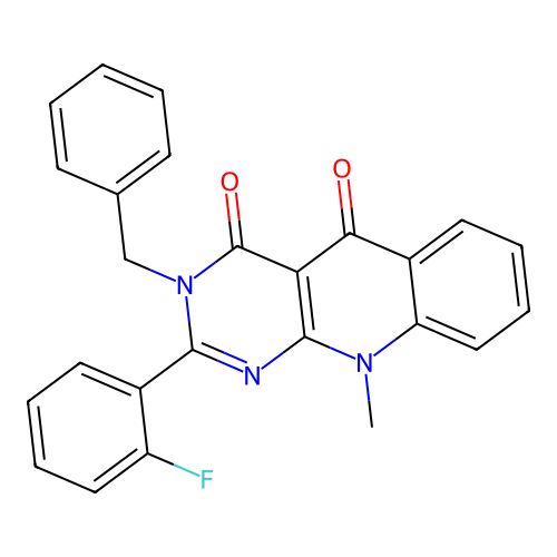 3-benzyl-2-(2-fluorophenyl)-10-methylpyrimido[4,5-b]quinoline-4,5(3H,10H)-dione structure