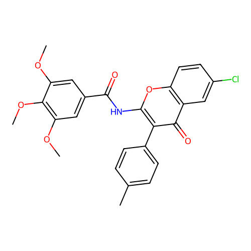 N-[6-chloro-3-(4-methylphenyl)-4-oxo-4H-chromen-2-yl]-3,4,5-trimethoxybenzamide structure