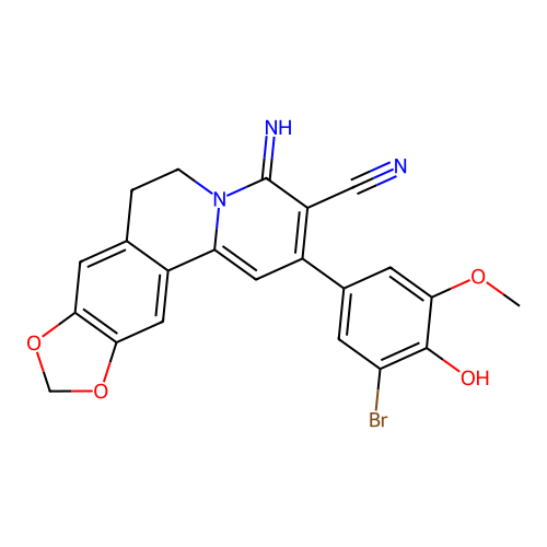 2-(3-bromo-4-hydroxy-5-methoxyphenyl)-4-imino-6,7-dihydro-4H-[1,3]dioxolo[4,5-g]pyrido[2,1-a]isoquinoline-3-carbonitrile structure