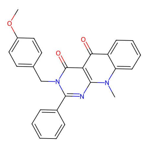 3-(4-methoxybenzyl)-10-methyl-2-phenylpyrimido[4,5-b]quinoline-4,5(3H,10H)-dione structure