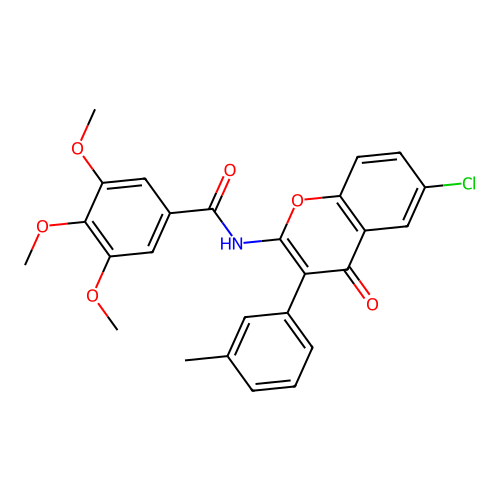 N-[6-chloro-3-(3-methylphenyl)-4-oxochromen-2-yl]-3,4,5-trimethoxybenzamide structure