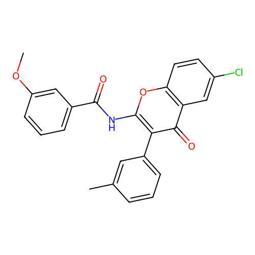 N-[6-chloro-3-(3-methylphenyl)-4-oxo-4H-chromen-2-yl]-3-methoxybenzamide structure