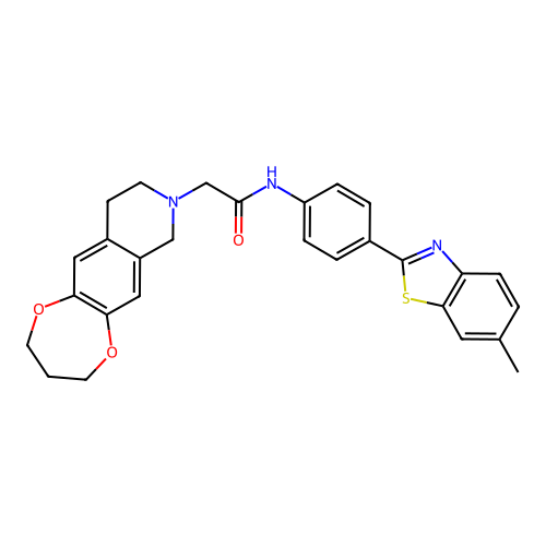 2-(2,3,4,7,9,10-hexahydro-[1,4]dioxepino[2,3-g]isoquinolin-8-yl)-N-[4-(6-methyl-1,3-benzothiazol-2-yl)phenyl]acetamide structure