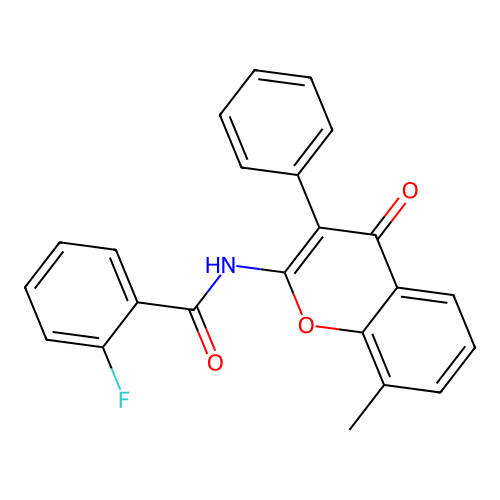 2-fluoro-N-(8-methyl-4-oxo-3-phenyl-4H-chromen-2-yl)benzamide structure