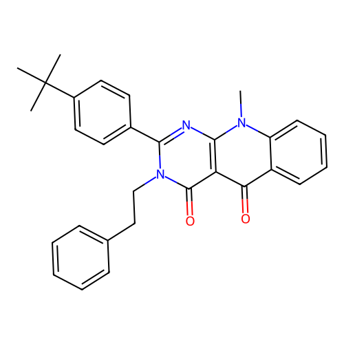 2-(4-(tert-butyl)phenyl)-10-methyl-3-phenethylpyrimido[4,5-b]quinoline-4,5(3H,10H)-dione structure