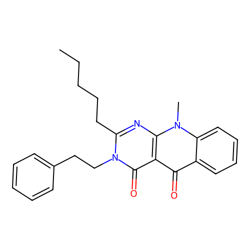 10-methyl-2-pentyl-3-phenethylpyrimido[4,5-b]quinoline-4,5(3H,10H)-dione structure
