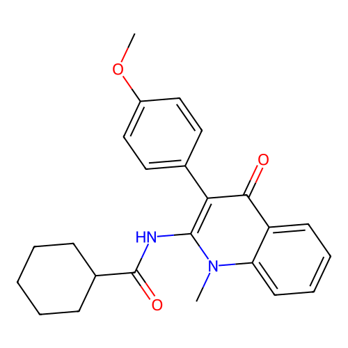 N-[3-(4-methoxyphenyl)-1-methyl-4-oxo-quinolin-2-yl]cyclohexanecarboxamide structure