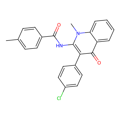 N-(3-(4-chlorophenyl)-1-methyl-4-oxo-1,4-dihydroquinolin-2-yl)-4-methylbenzamide structure