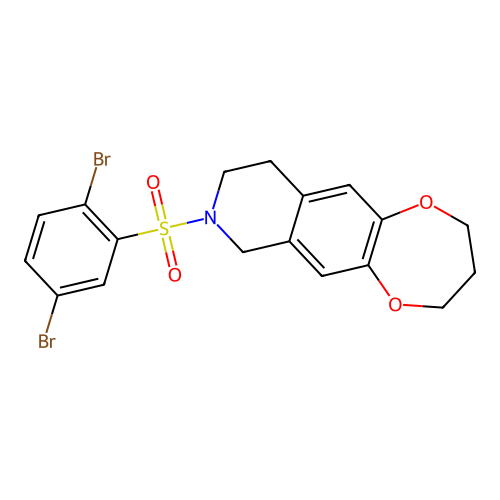 8-(2,5-dibromophenyl)sulfonyl-2,3,4,7,9,10-hexahydro-[1,4]dioxepino[2,3-g]isoquinoline structure