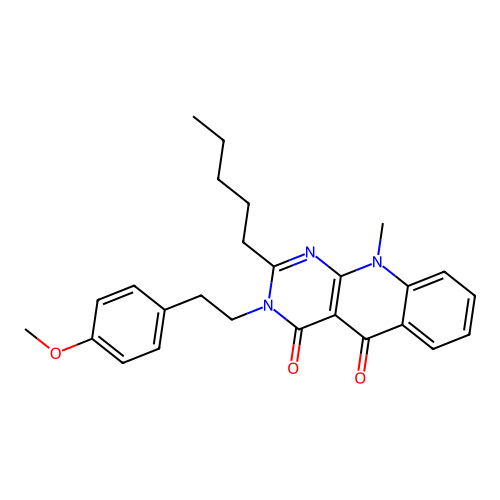 3-(4-methoxyphenethyl)-10-methyl-2-pentylpyrimido[4,5-b]quinoline-4,5(3H,10H)-dione structure