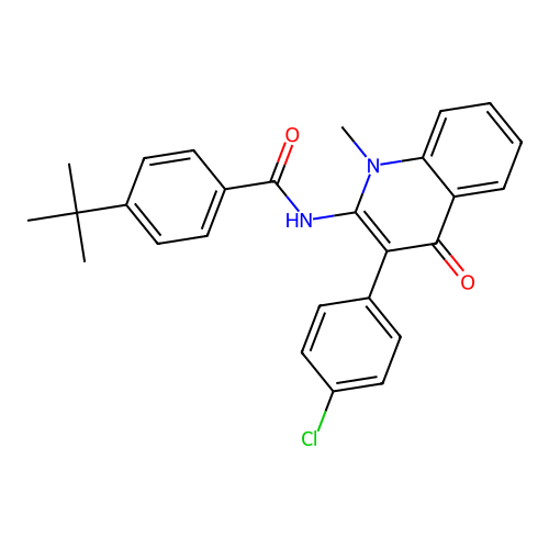4-tert-butyl-N-[3-(4-chlorophenyl)-1-methyl-4-oxoquinolin-2-yl]benzamide structure