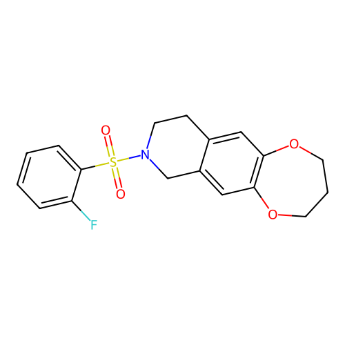 8-(2-fluorophenyl)sulfonyl-2,3,4,7,9,10-hexahydro-[1,4]dioxepino[2,3-g]isoquinoline structure
