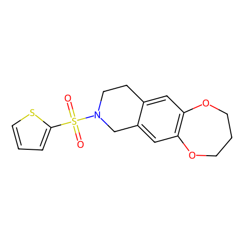8-(thiophen-2-ylsulfonyl)-3,4,7,8,9,10-hexahydro-2H-[1,4]dioxepino[2,3-g]isoquinoline structure