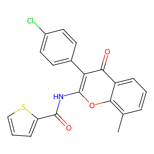 N-(3-(4-chlorophenyl)-8-methyl-4-oxo-4H-chromen-2-yl)thiophene-2-carboxamide structure