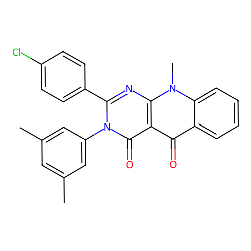 2-(4-chlorophenyl)-3-(3,5-dimethylphenyl)-10-methylpyrimido[4,5-b]quinoline-4,5(3H,10H)-dione structure