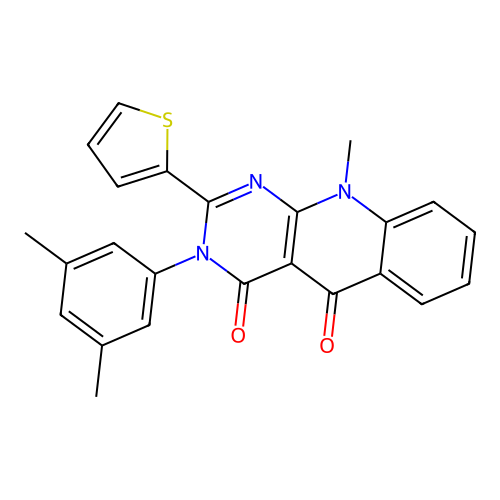 3-(3,5-dimethylphenyl)-10-methyl-2-(thiophen-2-yl)pyrimido[4,5-b]quinoline-4,5(3H,10H)-dione structure