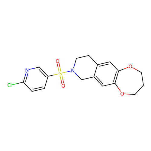 8-((6-chloropyridin-3-yl)sulfonyl)-3,4,7,8,9,10-hexahydro-2H-[1,4]dioxepino[2,3-g]isoquinoline structure