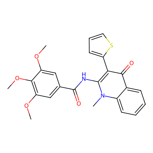 3,4,5-trimethoxy-N-(1-methyl-4-oxo-3-thiophen-2-ylquinolin-2-yl)benzamide structure