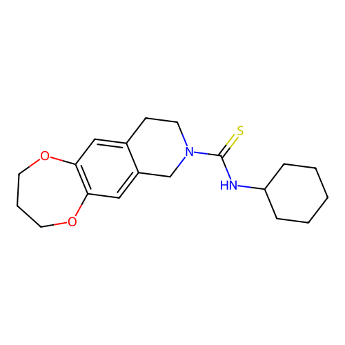 N-cyclohexyl-3,4,9,10-tetrahydro-2H-[1,4]dioxepino[2,3-g]isoquinoline-8(7H)-carbothioamide structure