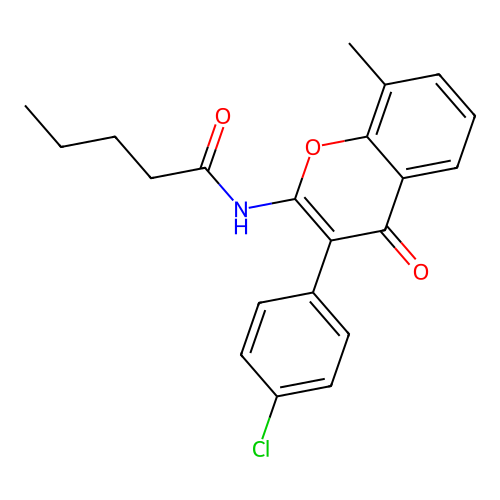 N-(3-(4-chlorophenyl)-8-methyl-4-oxo-4H-chromen-2-yl)pentanamide structure
